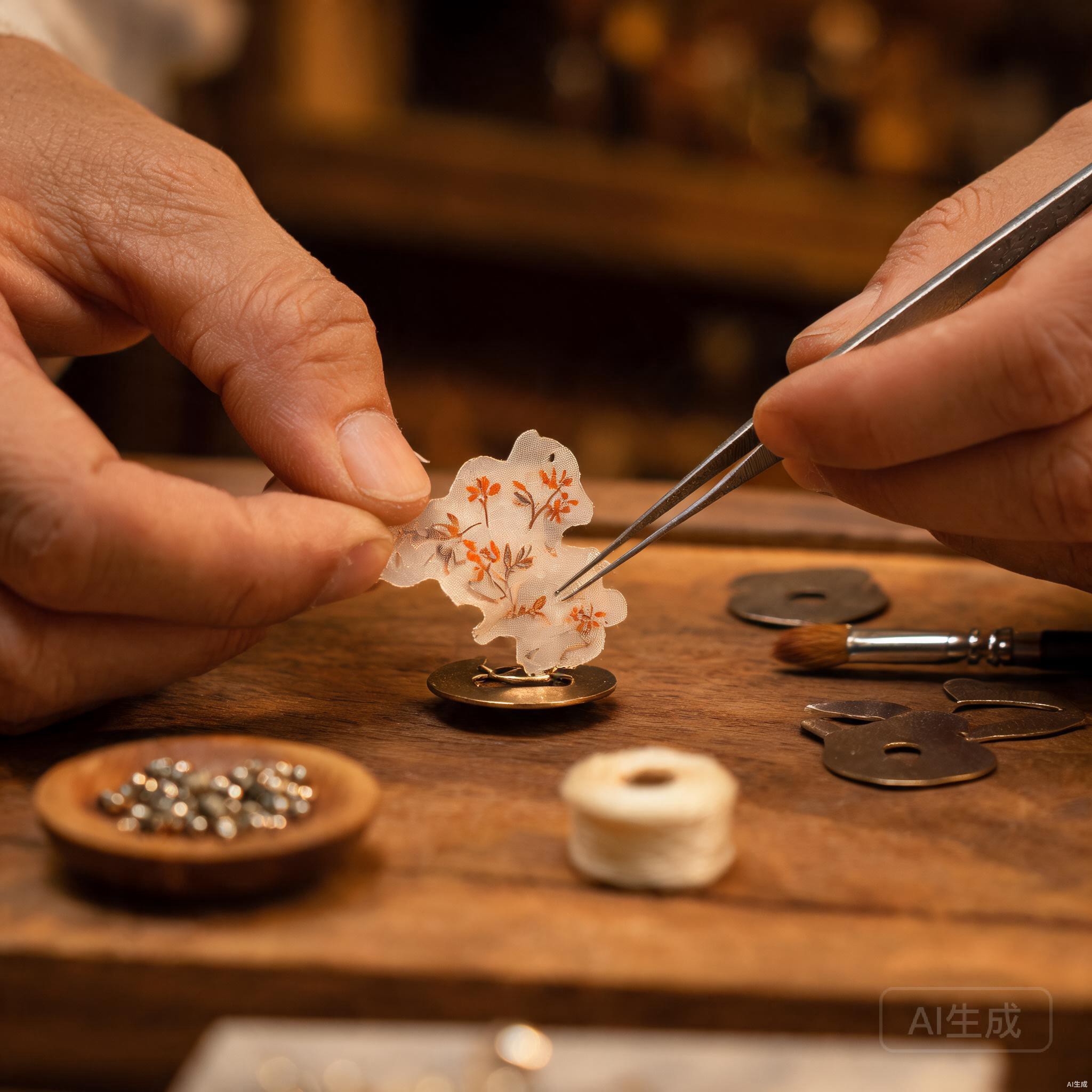 手工细节 — 丝绸与金属的结合